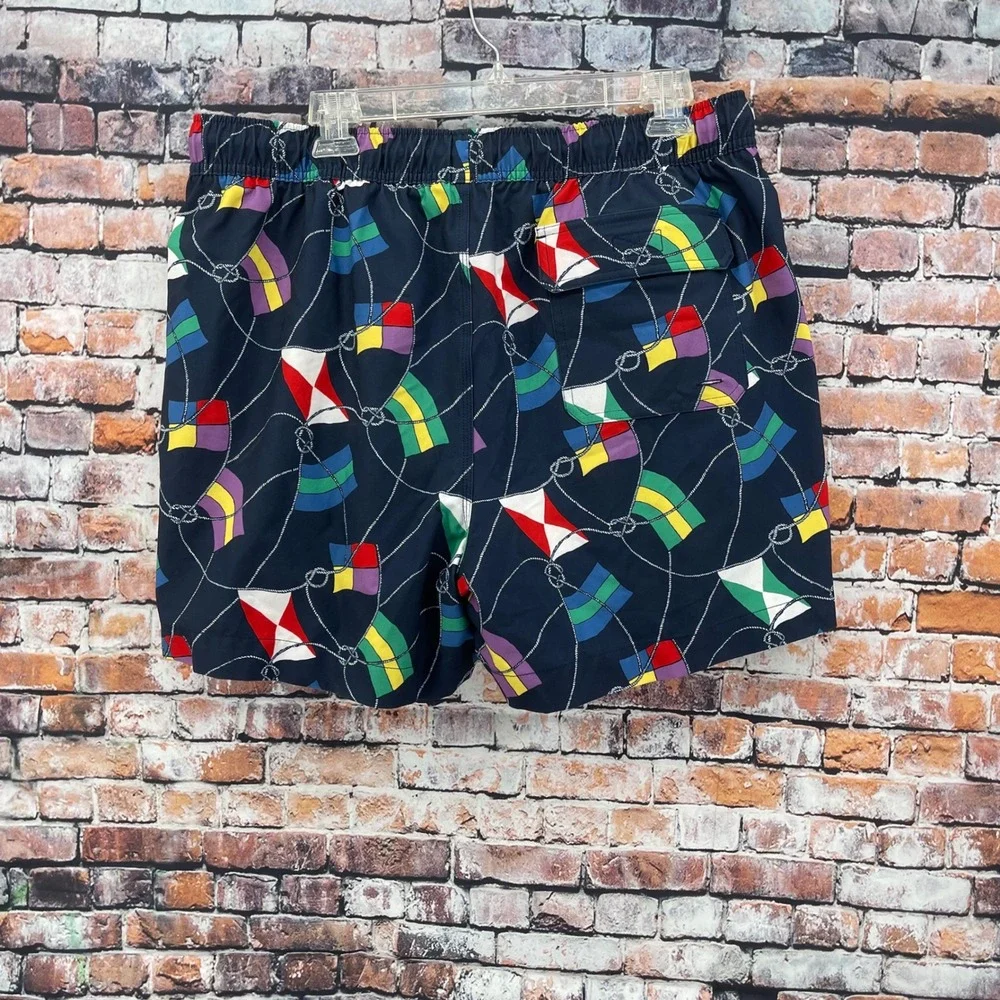 Brooks Brothers Nautical Signal Flag Swim Trunks Mens Large Navy Blue Stretch
